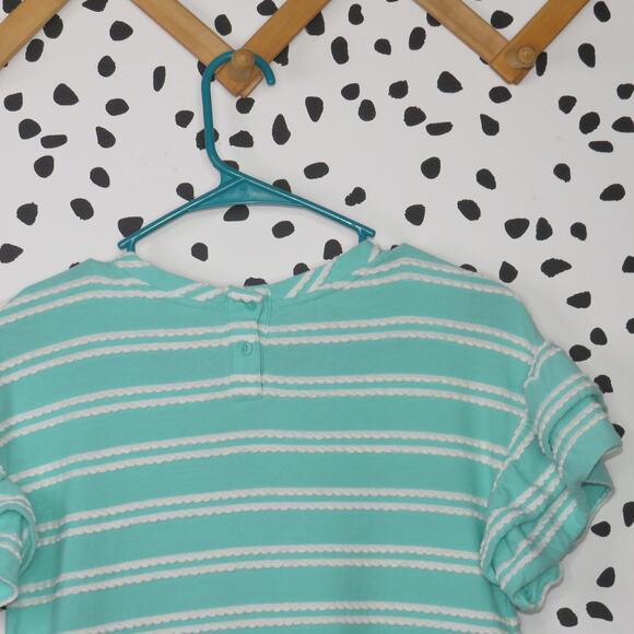 Cat & Jack Aqua Striped Ruffle Sleeve Girls Casual Dress - Picture 4 of 6